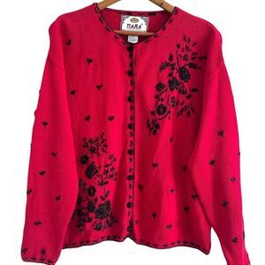 Vintage Tiara International Embroidered Beaded Cardigan Size S pink